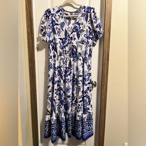 Floral blue dress. Dressy. Lightweight. Flowy.